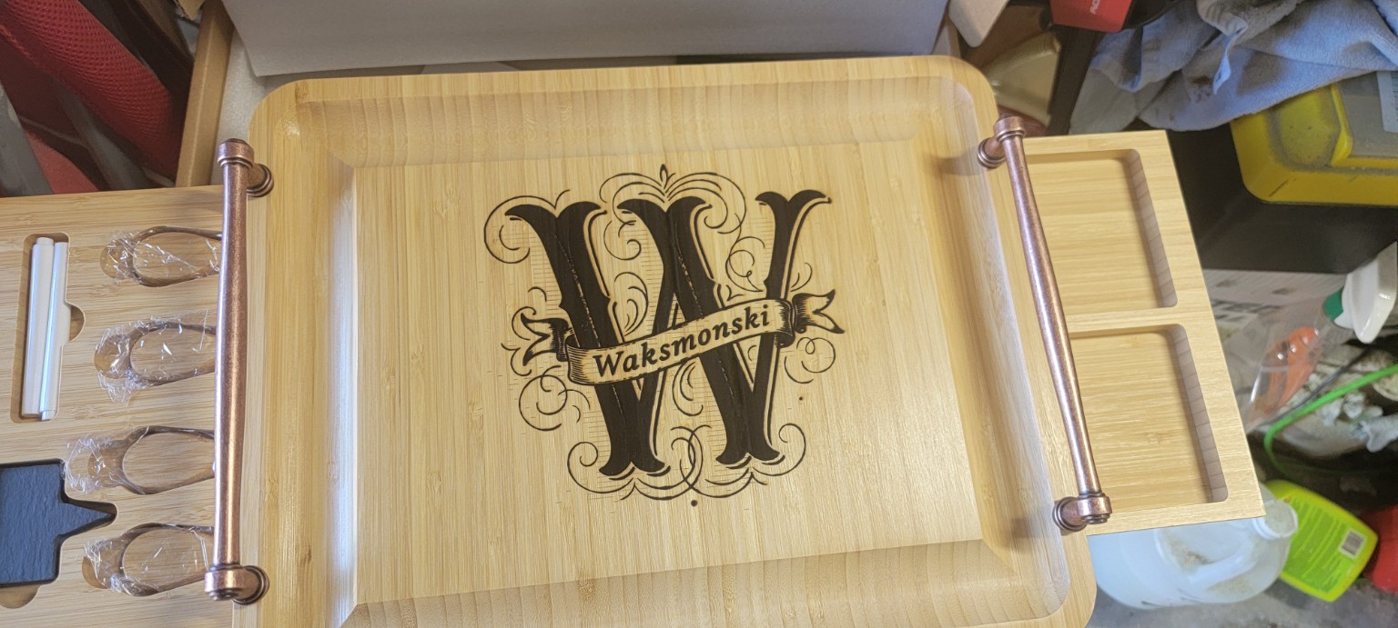 Engraved monogram wood tray